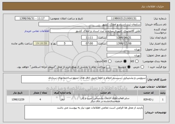 استعلام سرویس و پشتیبانی سیستم اعلام و اطفا حریق اتاق های سرور ساختمانهای ستادی