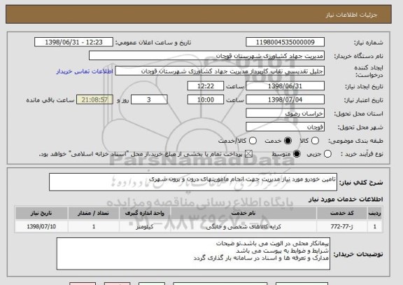 استعلام تامین خودرو مورد نیاز مدیریت جهت انجام ماموریتهای درون و برون شهری