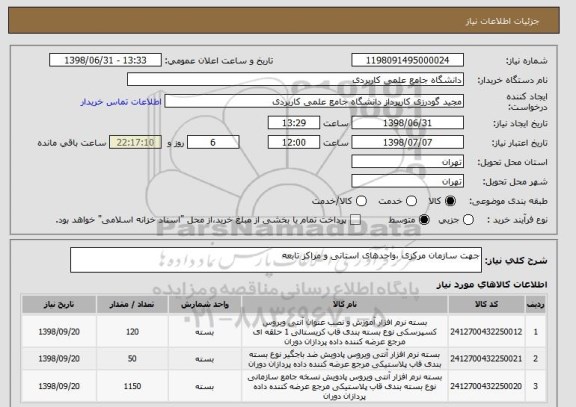 استعلام جهت سازمان مرکزی ،واحدهای استانی و مراکز تابعه