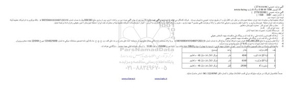 مزایده ، مزایده لوله 20 نفت کوره .... 