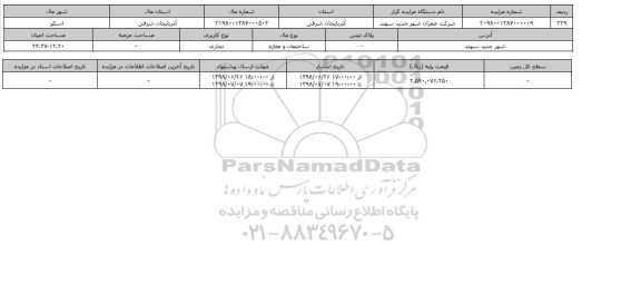مزایده مزایده ساختمان ومغازه تجاری