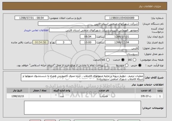 استعلام عملیات ترمیم ، تنظیم دریچه و تخلیه منهولهای فاضلاب ، خرید سری کامپوزیتی همراه با شستشوی منهولها و شبکه فاضلاب شهرک صنعتی سروستان1
