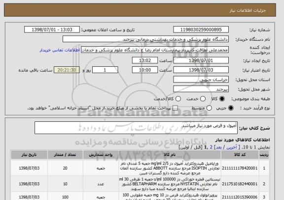 استعلام آمپول و قرص مورد نیاز میباشد 