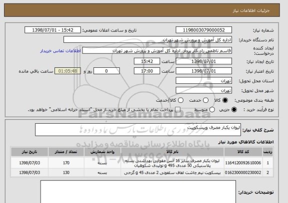 استعلام لیوان یکبار مصرف وبیسکوییت