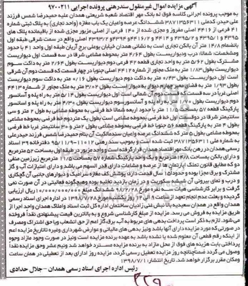 مزایده،مزایده ششدانگ عرصه و اعیان یک باب مغازه