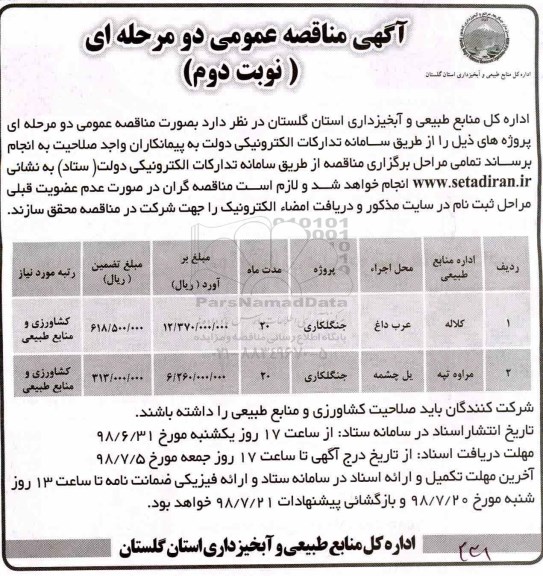 آگهی مناقصه عمومی دو مرحله ای, مناقصه  جنگلکاری نوبت دوم 