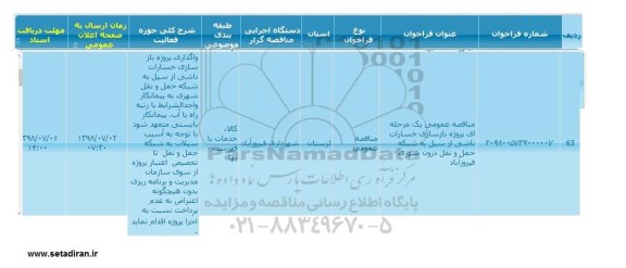 مناقصه، مناقصه  پروژه بازسازی خسارات ناشی