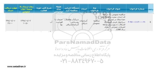 مناقصه , مناقصه احداث مخزن و لوله گذاری خط انتقال در مجتمع