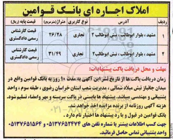 مزایده,مزایده ملک اجاره ای