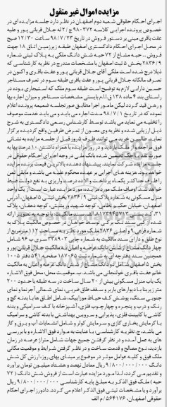 مزایده ،مزایده  فروش حبه مشاع از 72 حبه ملکی