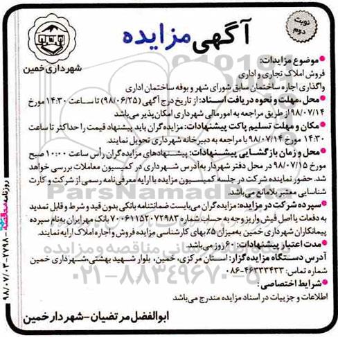 مزایده , مزایده فروش املاک تجاری و اداری و .... نوبت دوم 