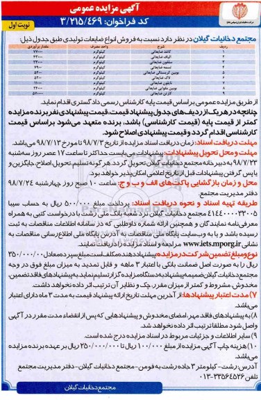 مزایده عمومی, مزایده فروش انواع ضایعات تولیدی