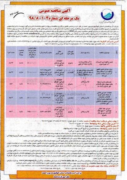 مناقصه , مناقصه تعمیر و نگهداری تاسیسات آب شهر... نوبت دوم 