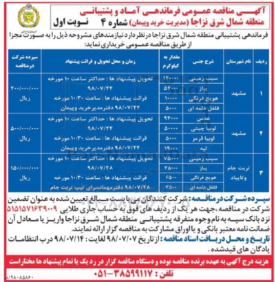 مناقصه ،مناقصه سیب زمینی... 