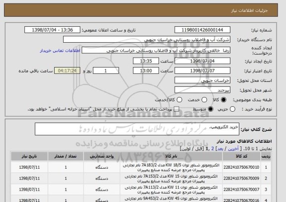 استعلام خرید الکتروپمپ.