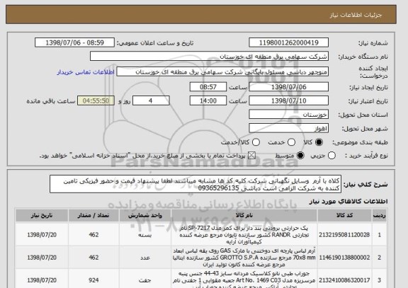 استعلام کلاه با آرم  وسایل نگهبانی شرکت کلیه کد ها مشابه میباشند لطفا پیشنهاد قیمت و حضور فیزیکی تامین کننده به شرکت الزامی است دباشی 09365296135