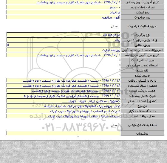 تجدید برونسپاری فعالیتهای  بهره برداری شبکه آب انیشه