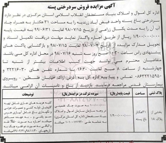 مزایده, مزایده فروش سردرختی پسته