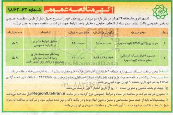 مناقصه , مناقصه خرید پروژکتور