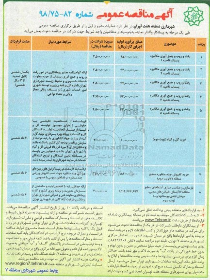 آگهی مناقصه عمومی , مناقصه رفت و روب و جمع آوری مکانیزه پسماند ... 