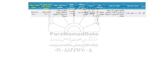 مناقصه، مناقصه عمومی یک مرحله ای روکش آسفالت حد فاصل