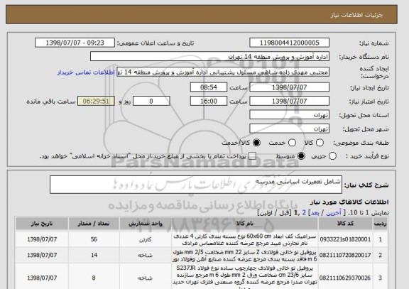 استعلام شامل تعمیرات اساسی مدرسه 