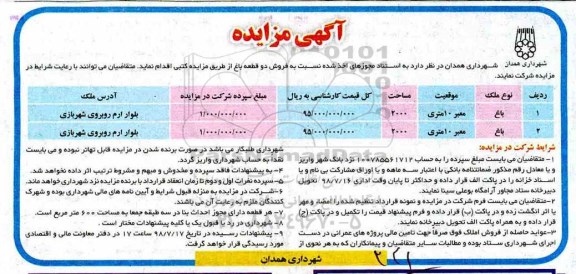 مزایده ،مزایده فروش دو قطعه باغ