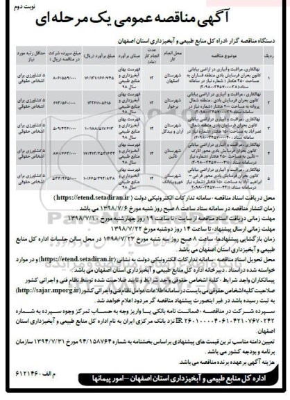 مناقصه , مناقصه نهالکاری، مراقبت و آبیاری در اراضی بیابانی ...  نوبت دوم 