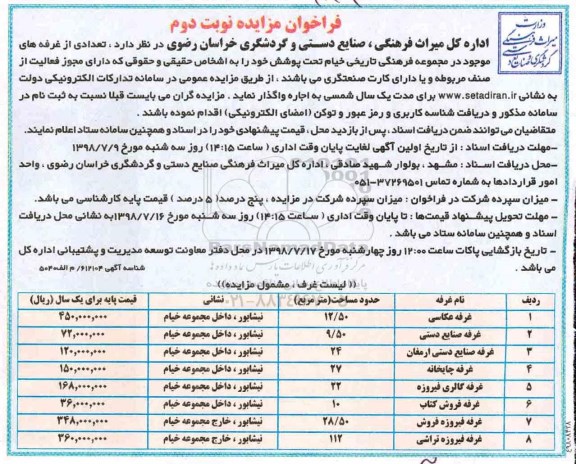 مزایده ، فراخوان مزایده تعدادی از غرفه های موجود - نوبت دوم