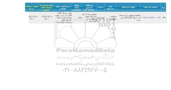 مناقصه، مناقصه سرنگ 50 و 60 سی سی 