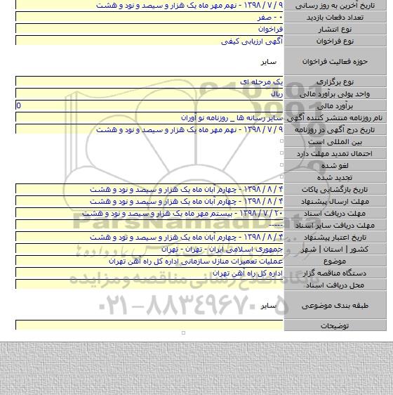 عملیات تعمیرات منازل سازمانی اداره کل راه آهن تهران