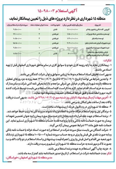 استعلام ، استعلام لایروبی، کف شکنی و تجهیز چاه ....