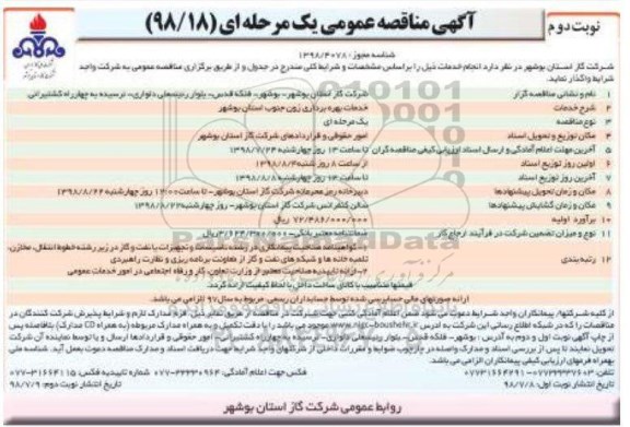 مناقصه , مناقصه خدمات بهره برداری زون جنوب استان نوبت دوم 