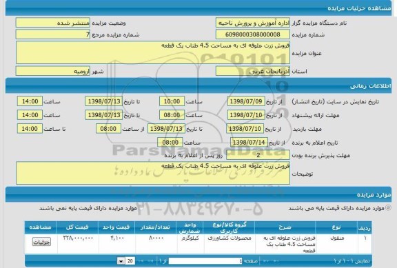 مزایده ، فروش ذرت علوفه ای