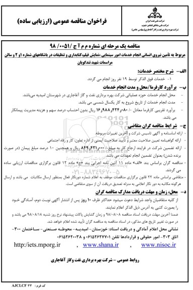 مناقصه, مناقصه تامین نیروی انسانی 