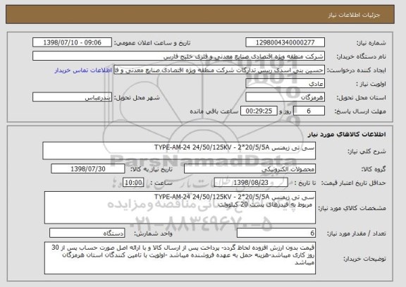 استعلام سی تی زیمنس TYPE-AM-24 24/50/125KV - 2*20/5/5A
