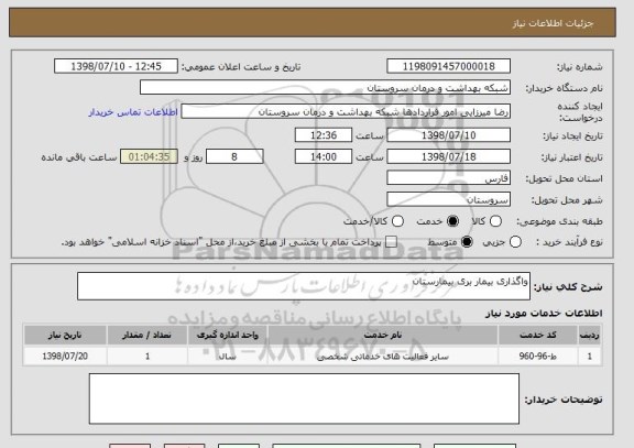 استعلام واگذاری بیمار بری بیمارستان 