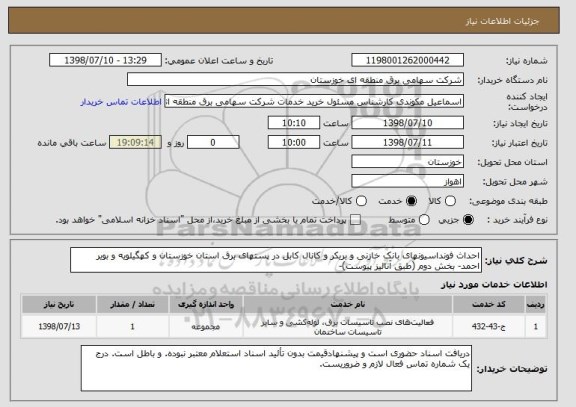 استعلام احداث فونداسیونهای بانک خازنی و بریکر و کانال کابل در پستهای برق استان خوزستان و کهگیلویه و بویر احمد- بخش دوم (طبق آنالیز پیوست)-