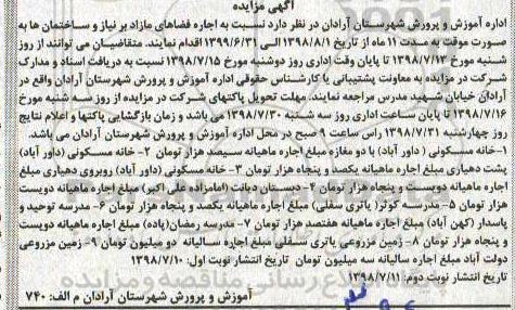 آگهی مزایده , مزایده اجاره فضاهای مازاد بر نیاز و ساختمان ها