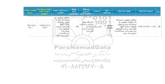 مناقصه , مناقصه خرید و تحویل ملزومات اداری