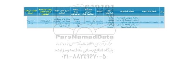 مناقصه, مناقصه پروژه های مسکونی مشارکتی