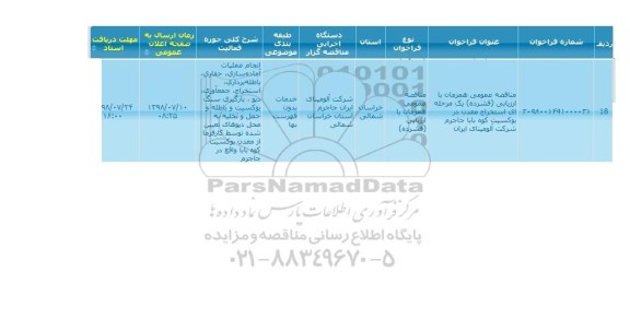 مناقصه، مناقصه استخراج معدن در بوکسیت کوه 