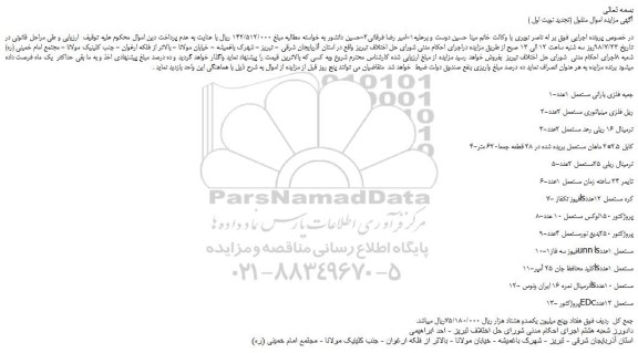 مزایده، مزایده فروش جعبه فلزی بارانی مستعمل و... 