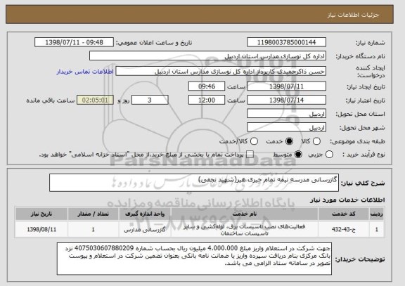 استعلام گازرسانی مدرسه نیمه تمام خیری هیر(شهید نجفی)