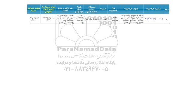 مناقصه, مناقصه تخریب، زیر سازی، جدول و آسفالت معابر روستای
