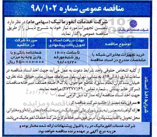 مناقصه، مناقصه خرید تجهیزات مخابراتی