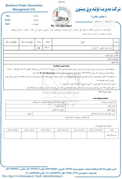 استعلام, استعلام سود مایع صنعتی 50 درصد 