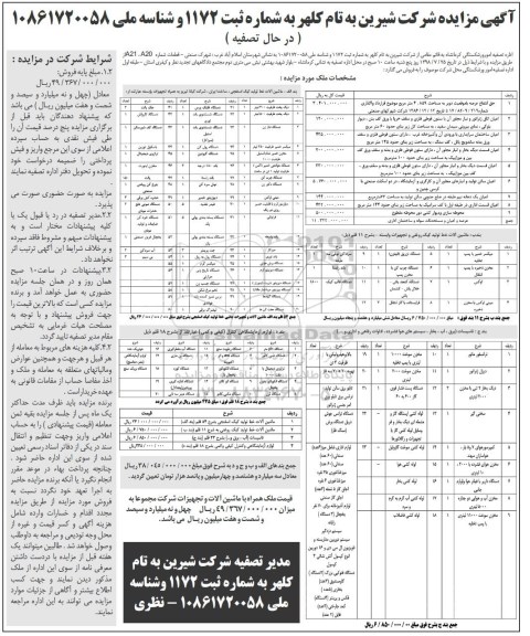آگهی مزایده ،مزایده حق انتفاع با موقعیت دو بر به مساحت 4.859 مترمربع و ماشین آلات خط تولید کیک روغنی