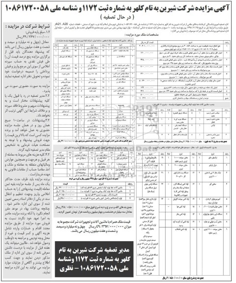 آگهی مزایده ،مزایده حق انتفاع با موقعیت دو بر به مساحت 4.859 مترمربع  و ماشین آلات خط تولید کیک روغنی  