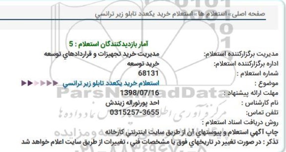 استعلام خرید یک عدد تابلو زیر ترانسی